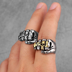 Vue Portée Bague Crâne Punk Rock "Poing Skull Streetfight Hardcore"
