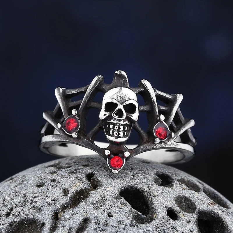 Bague Tête de Mort Gothique "Diadème de Sang"