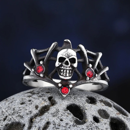 Bague Tête de Mort Gothique "Diadème de Sang"