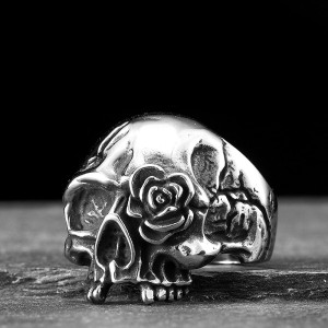 Bague Tête de Mort Rock "Rose Noire du Silence"