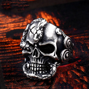 Bague Tête de Mort - Crâne Serpent des Rituels Noirs