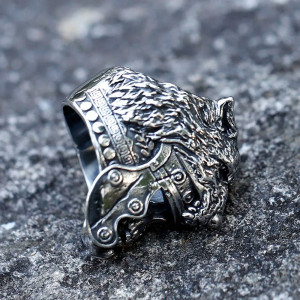 Bague Tête de Mort Viking "Casque du Loup Noir"