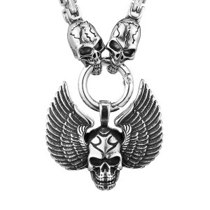 Vue générale Collier Tête de Mort Biker - Crâne Ailé de l’Asphalte