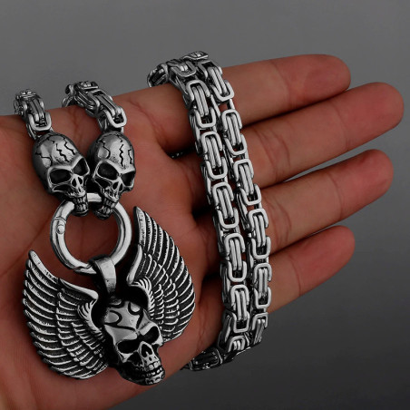 Collier Tête de Mort Biker - Crâne Ailé de l’Asphalte