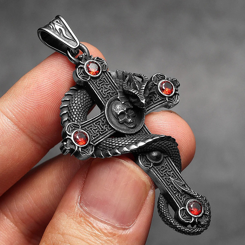 Croix Tête de Mort “Serpent de l’Abîme” Couleur Rouge