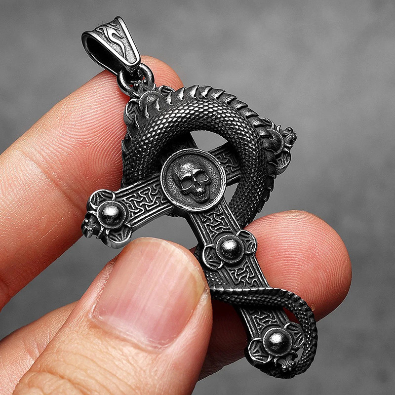 Croix Tête de Mort “Serpent de l’Abîme” Couleur Noir