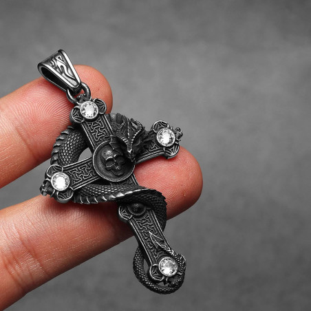 Croix Tête de Mort “Serpent de l’Abîme” Couleur Blanc