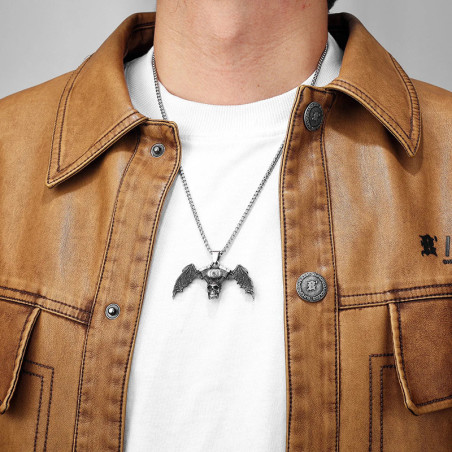 Vue Portée Collier Biker Tête de Mort - V-Twin No Mercy