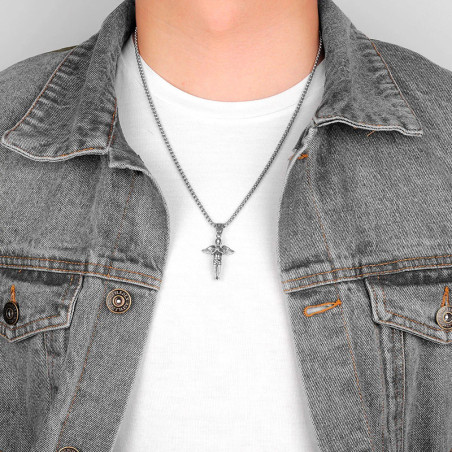 Vue Portée Collier Gothique Ange - Enfant Priant des Cieux Silencieux
