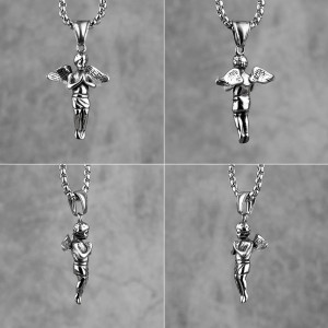 Details Collier Gothique Ange - Enfant Priant des Cieux Silencieux