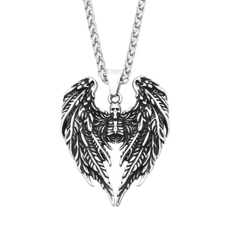 Vue générale Collier Gothique Ailes de Mort "Gardien Squelettique Déchu"