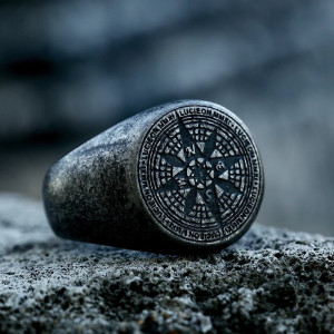 Bague Rock "Sceau du Compas Indomptable" Couleur Noir