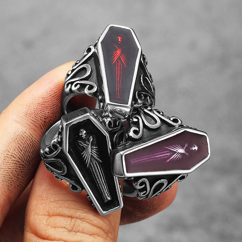 Bague Goth Vampire "Cercueil de l’Éveil Sanguin" - 3 couleurs au choix !