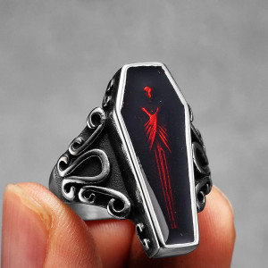 Bague Goth Vampire "Cercueil de l’Éveil Sanguin" Couleur Rouge