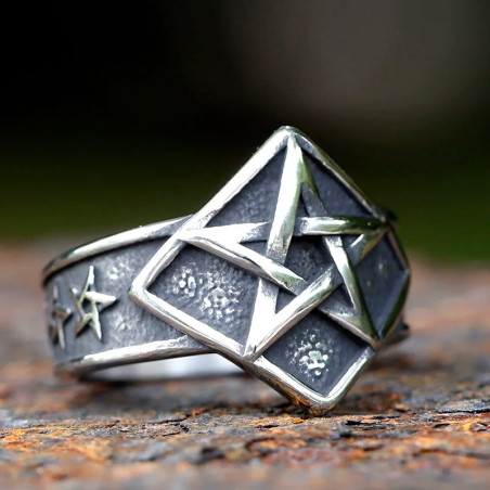 Avant Bague Goth Rock Occulte "Sceau du Pentagramme Souverain"