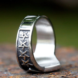 Vue Arrière  Bague Goth Rock Occulte "Sceau du Pentagramme Souverain"