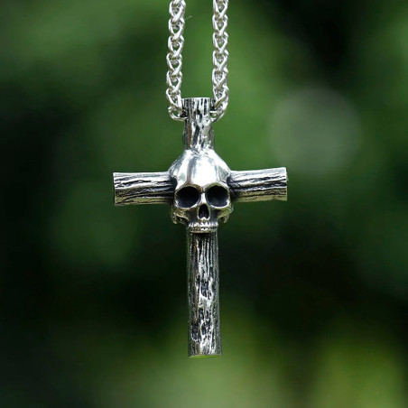 Collier Croix Tête de Mort "Croix du Crâne Solitaire"