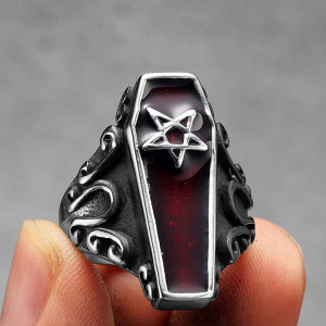 Bague Goth "Sceau Occulte du Cercueil Noir"