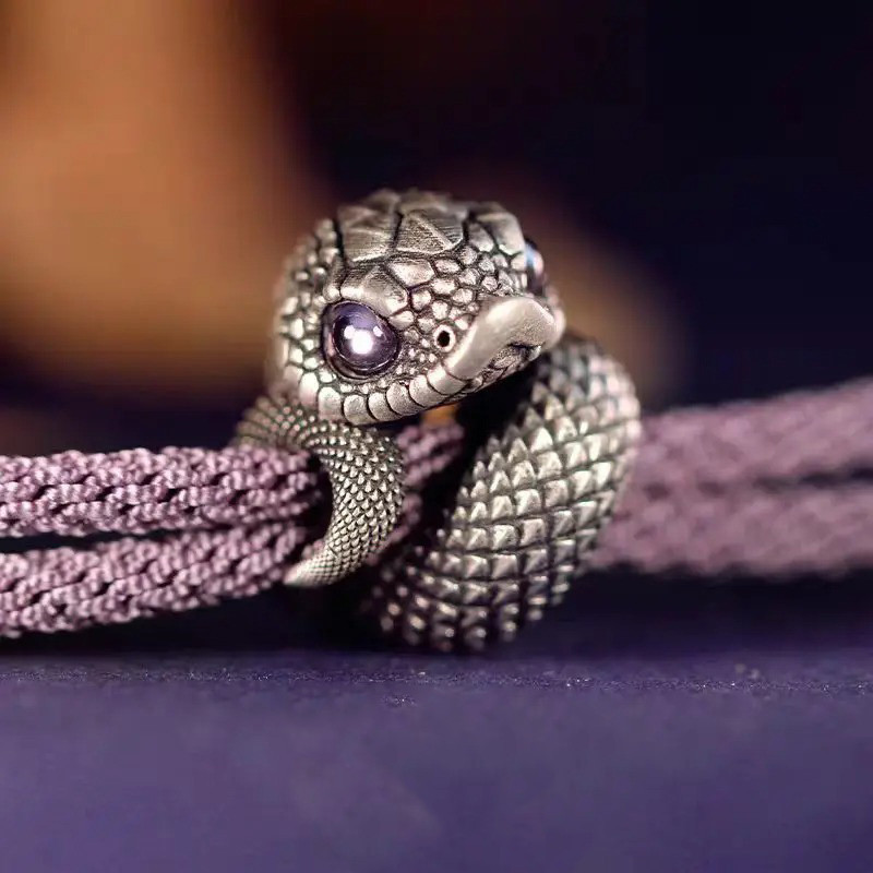 Bracelet Serpent Gardien Ancestral aux Yeux Mystiques Couleur Violet