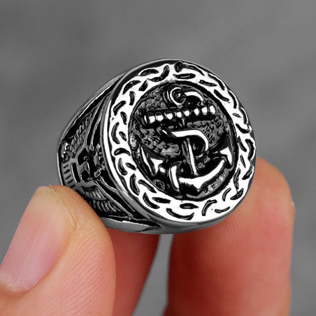 Bague Pirates Ancre Sacrée "Serment des Profondeurs" Couleur Argent