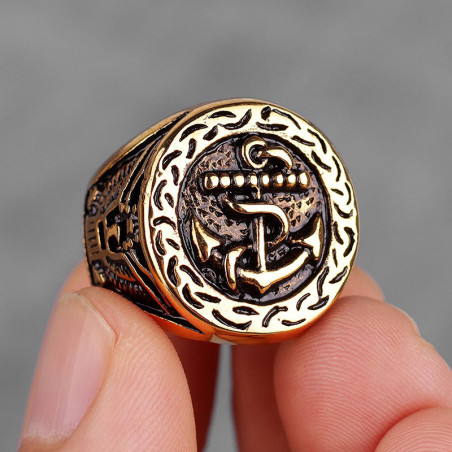 Bague Pirates Ancre Sacrée "Serment des Profondeurs" Couleur or