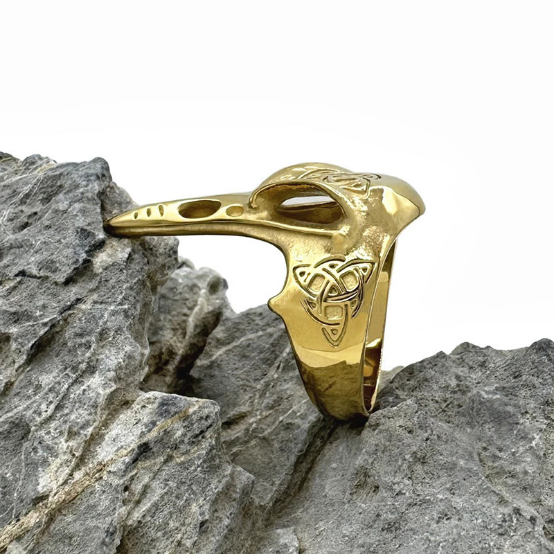 Bague Viking Corbeau "Crâne du Messager d’Odin" Couleur Or