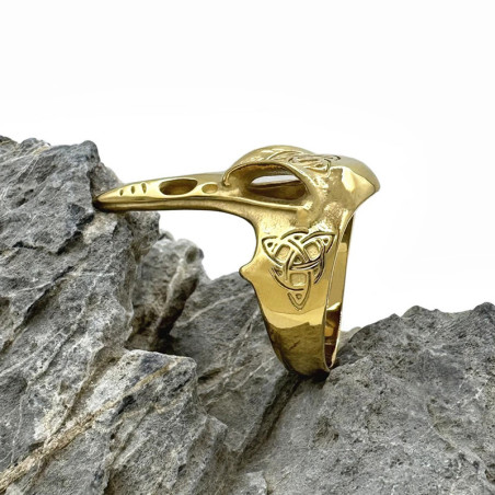 Bague Viking Corbeau "Crâne du Messager d’Odin" Couleur Or