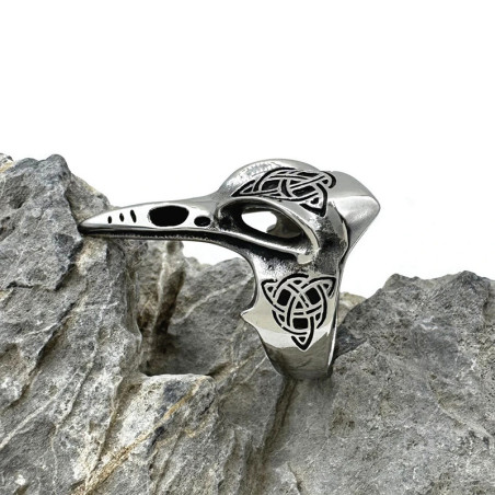 Bague Viking Corbeau "Crâne du Messager d’Odin" Couleur Argent