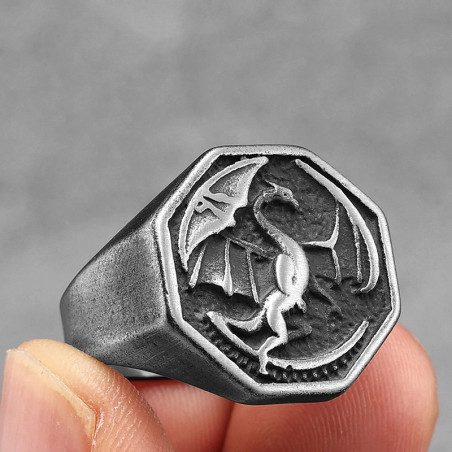 vue de Face Bague Dragon "Sceau du Dragon Gardien"