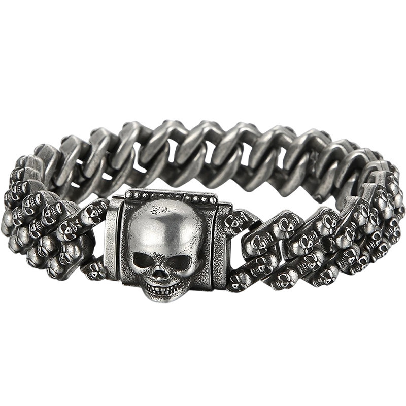 Bracelet Tête de Mort "La Légion Éternelle" Couleur Argent fonce