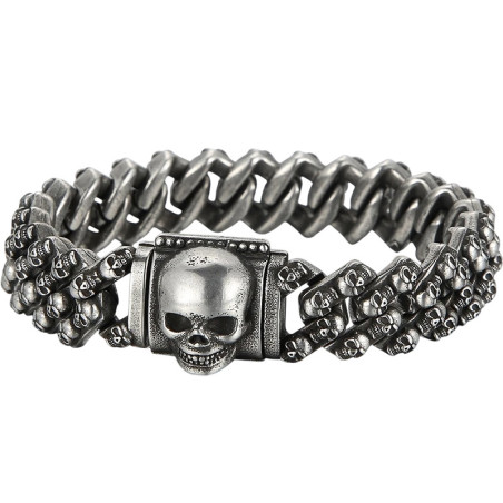 Bracelet Tête de Mort "La Légion Éternelle" Couleur Argent fonce