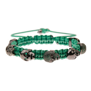 Avant Bracelet Tête de Mort "Onyx Night Macramé" Couleur Vert