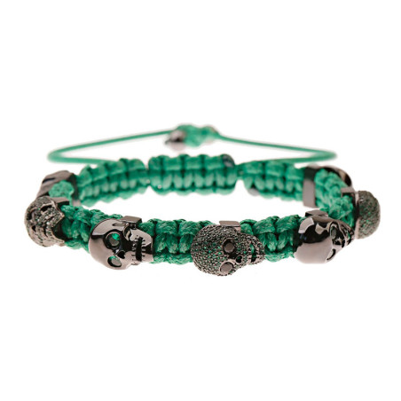 Avant Bracelet Tête de Mort "Onyx Night Macramé" Couleur Vert