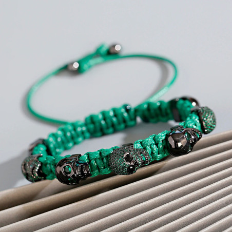 Bracelet Tête de Mort "Onyx Night Macramé" Couleur vert