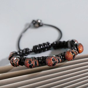Bracelet Tête de Mort "Onyx Night Macramé" Couleur Orange