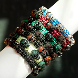 Magnifique Bracelet Tête de Mort Onyx Night Macramé