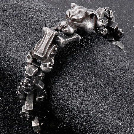 Vue de Face Bracelet Tête de Mort "La Chaîne du Prédateur"
