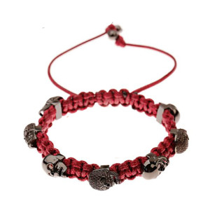 Bracelet Tête de Mort "Onyx Night Macramé" Couleur Rouge