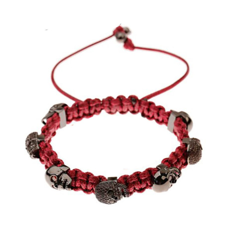 Bracelet Tête de Mort "Onyx Night Macramé" Couleur Rouge