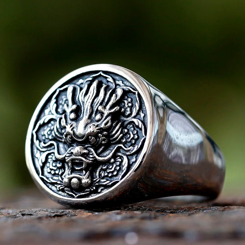 Bague Dragon "Sceau du Dragon Impérial" Couleur Argent