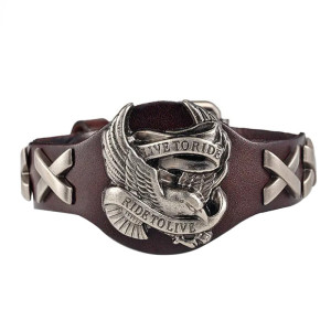 Bracelet Biker "Chrome Wing Legend" Modele 2 Couleur Marron