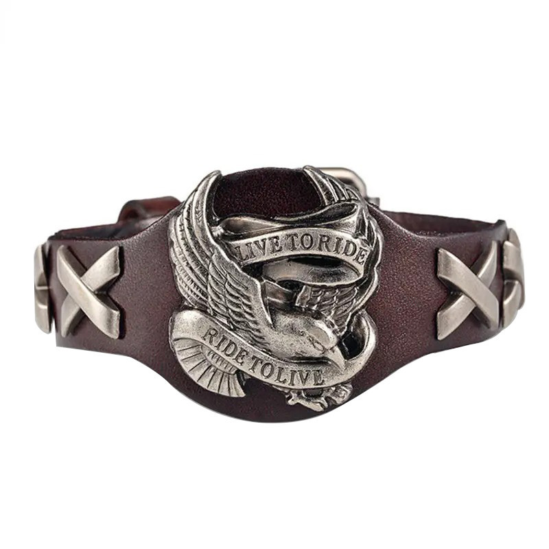 Bracelet Biker "Chrome Wing Legend" Modele 2 Couleur Marron