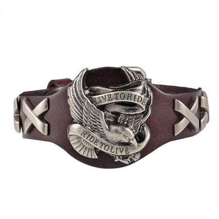 Bracelet Biker "Chrome Wing Legend" Modele 2 Couleur Marron
