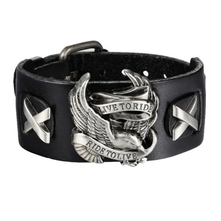 Bracelet Biker "Chrome Wing Legend" Modele 1 Couleur noir