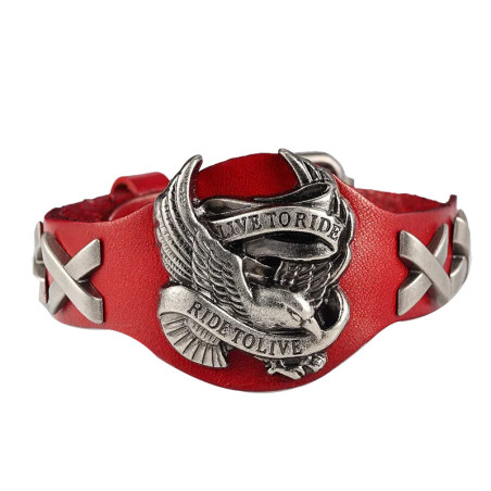 Bracelet Biker "Chrome Wing Legend" Modele 2 Couleur Rouge