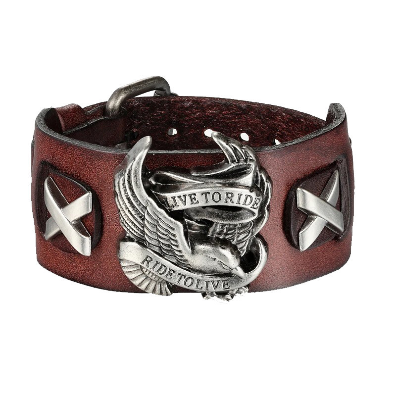 Bracelet Biker "Chrome Wing Legend" Modele 1 Couleur Marron