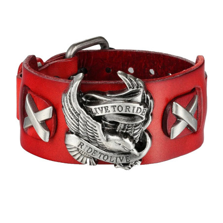 Bracelet Biker "Chrome Wing Legend" Modele 1 Couleur Rouge