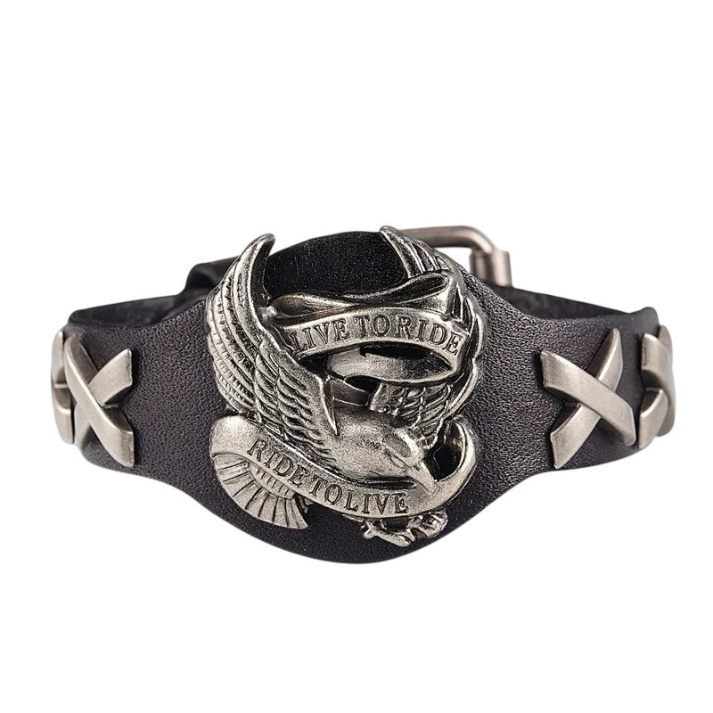 Bracelet Biker "Chrome Wing Legend" Modele 2 Couleur Noir