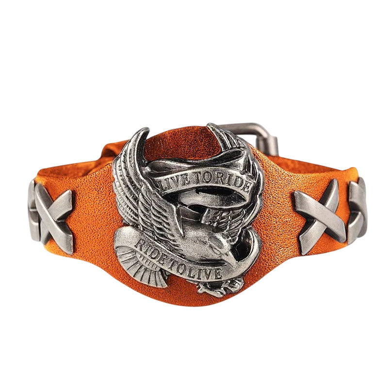 Bracelet Biker "Chrome Wing Legend" Modele 2 Couleur Orange