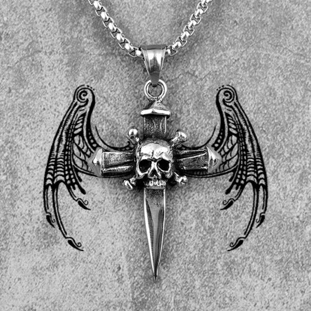 Vue de Face Collier Rock Skull - Croix du Serment d’Acier